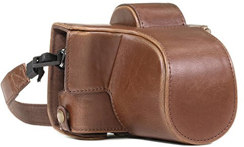 MegaGear Olympus Pen E-Pl8 Ever Ready Kameratasche und Tragegurt, Leder, mit Batteriezugang, Dunkelbraun