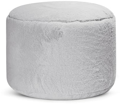 mokebo Pouf Hocker aus Kunstfell 'Der Flauschige' (30x50 cm) Made in Germany, Flauschiger Sitzpouf in Faux Fur, Fußhocker oder Beistelltisch mit EPS-Perlen Füllung, in Felloptik in Grau