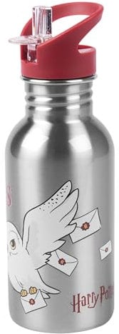 United Labels Harry Potter Gourde en acier inoxydable – Bouteille d'eau en métal avec paille Hedwig Poudlard 500 ml