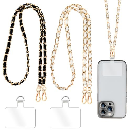 LEIBOCHAO 2 Pièces Lanière de Chaîne de Phone Portable avec 2 Patchs de Rechange, Chaîne de Cou pour Phone Portable, Sacs et Portefeuilles, Compatibles avec Plupart des Smartphones