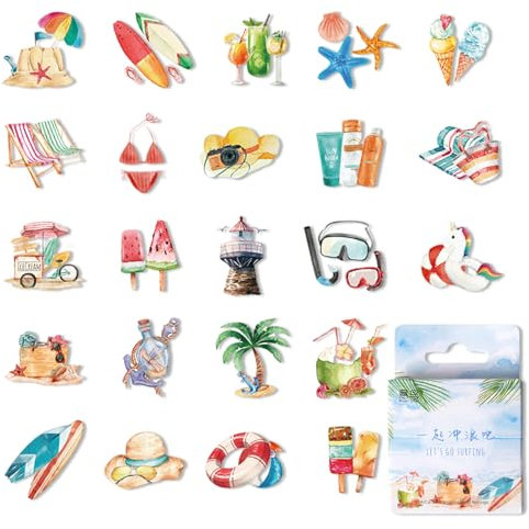 46 Stück Sommer Strand Aufkleber, Reisen im Freien Sticker Set, Aufkleber für Sammelalben, Fotoalben, Reisetagebücher, Snowboard Gepäck Graffiti Sticker für Jugendliche Erwachsene