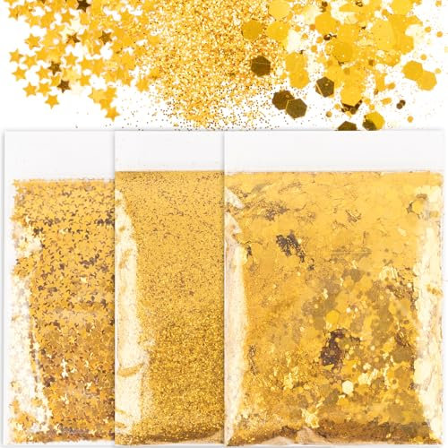 50g Poudre à Paillettes Or Étoile Polygone Peinture Pailletée Fines Scintillant en PET Accessoire Loisirs Créatif Décoration DIY Nail Boule de Neige pour Fête Noël Mariage Anniversaire