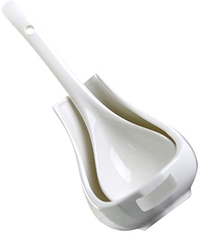 Ciieeo 1 Set Spoon Holder Set Kitchen Spoon Holder Spoon Rest for Multi-use Spoon Holder Gravy Ladle Spoon Stove Spatula Holder Utensil Rest Convenient Spoon Holder Ladles Ceramics White