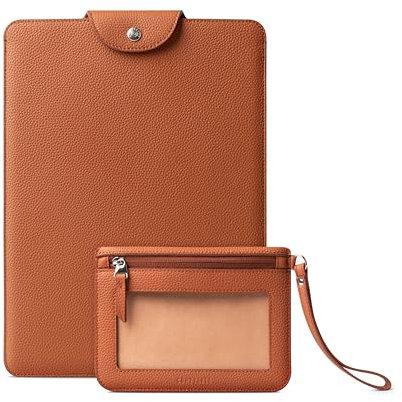 Comfyable Custodia per laptop in vera pelle da 13 pollici con custodia per accessori, compatibile con MacBook Air M4 M3 M2 M1 2025 e MacBook Pro M2 M1 2022, marrone