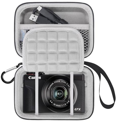 Lacdo Kamera-Tragetasche für Canon PowerShot G7 X Mark II / G7X Mark III Digitale 4K-Vlogging-Kamera, Point and Shoot 4K-Videokamera Trave-Tasche, Netztasche Passend für Batterien, Schwarz+Grau