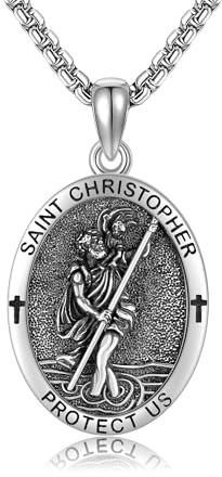 ONEFINITY St. Christopherus/Saint Michael/Santa Muerte/Saint Benedict/Saint Jude Halskette 925 Sterling Silber Religiöse Schutz Schmuck Geschenke für Männer Frauen