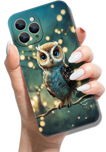 Handyhülle für iPhone 15 Pro 6.1 Hülle Tier Muster Motiv Weich TPU Silikon Schwarz Case für Mädchen Jungen Dünn Slim Soft Cover - Eulen-Baum