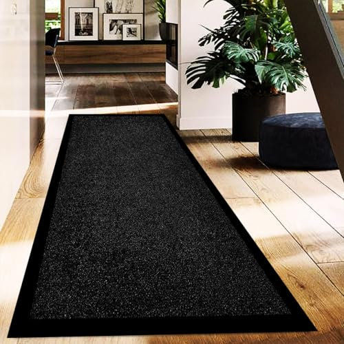 B&B Plain Twist Rubber Runner Mat Outdoor and Indoor Use - Heavy Duty Waterproof PVC Non Slip Backing Dirt Trapper Kitchen Carpet Runner Front Door and Back Door Entrance Mat (60 x 180 cm, Black)
