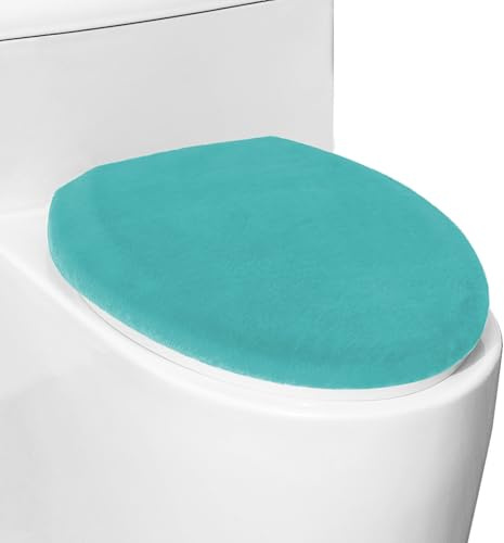 Comfortable Soft Plush Toilet Lid Cover for Bathroom, Machine Washable Toilet Seat Covers, Fits Most Round Elongated and Oblong Lids, Easy Installation& Cleaning (Turquoise)