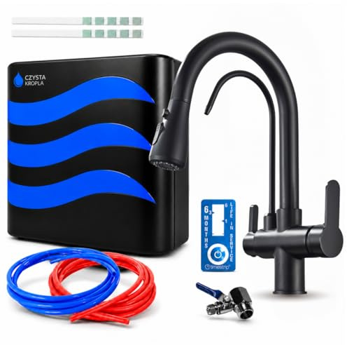 Ari 3-Wege Küchenarmatur mit Ausziehbarer Brause 360 Grad Schwenkbar Schwarz Matt Nordic im Set mit 5-Stufen Untertisch Wasserfilter System CK