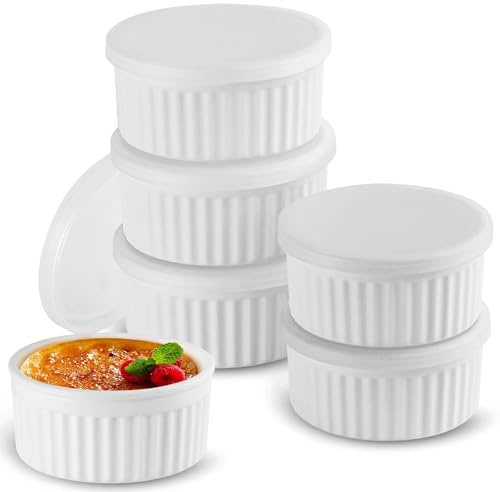 Koluti Antihaft-Silikon-Auflaufförmchen mit Deckel, ofenfest, für Creme Brûlée, Backen, kleine Schüsseln, Souffle, Eis, Pudding, Dessert, Dip-Saucenbecher, BPA-frei, mikrowellen-, gefrier- und