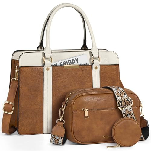 RAINSMORE Handtasche Damen Mittelgroß Handtaschen Set Damen 3-teiliges Set | Damenhandtaschen PU Leder Handtasche mit Umhängetasche Geldbörse für Alltag Arbeit Schule