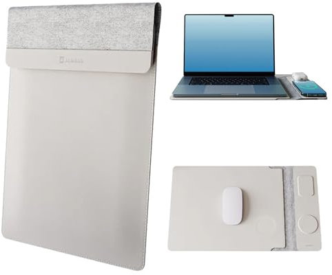 Jenoss 4 in 1 Wireless Charging Lapto Sleeve 15-16, Desktop Charging Mat for Lapto, Multipurpose Sleeve Plus Mousepad Waterproof Surface, Travel Lapto Case (Grey, 16 inches)