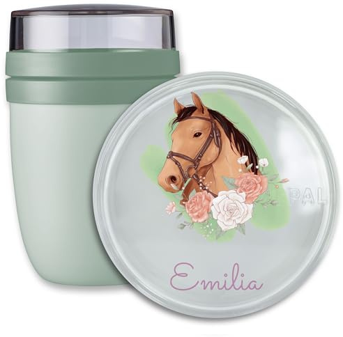 Lunchpot Kinder Müslibecher to go Joghurtbecher für Mepal Ellipse - Einschulung Geschenk Pferdekopf mit Name Geschenk Schulkind Pferd Geschenke Kitastart Pferde I Pferdemädchen I Reiten I