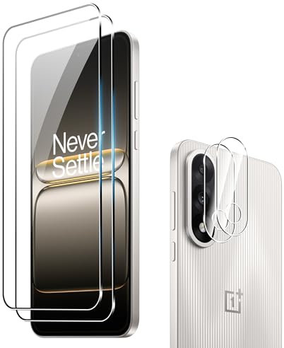 Fhyeugfy pour OnePlus Nord 5 5G Verre Trempé, [2+2] Pièces Protection écran + Caméra Arrière Protecteur Film, Anti Rayures, Dureté 9H Glass, Sans Bulles