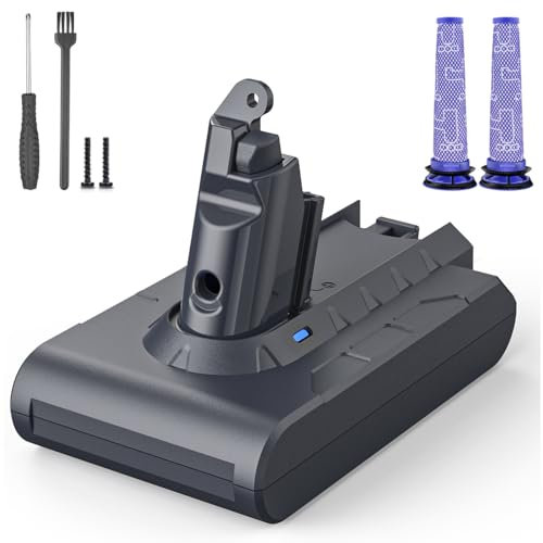 Replacement Vacuum Battery for Dyson V6 - Morpilot 6500mAh Battery Compatible with V6 Animal Absolute SV03 SV04 SV05 SV06 SV07 SV09 DC58 DC59 DC61 DC62 DC72 DC74 Vacuum Cleaner with 2 Pre-Filters