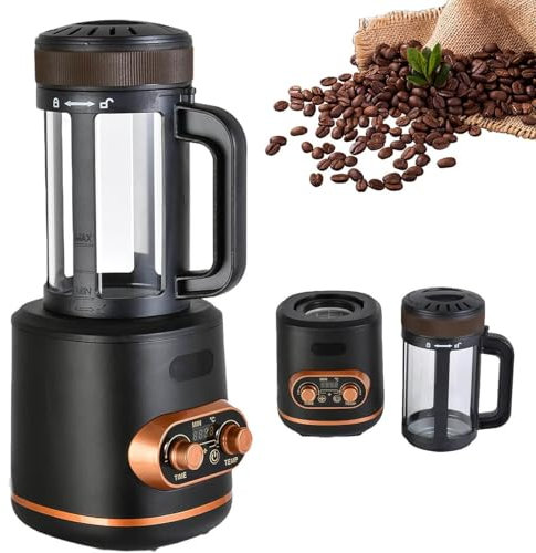 POCDOKYZ 2200W Electric Coffee Roaster Machine – Hot Air Roasting,300g Capacity - Adjustable Temperature & Time Control, Transparent Roasting Chamber, for Home, Café, Office,Black
