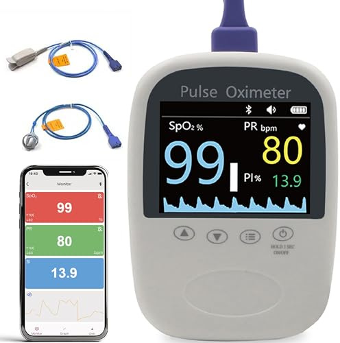 Handheld Fingertip Pulsoximeter, Bluetooth Fingertip Sauerstoff Tracker mit kostenloser APP, SPO2 & Pulsratenmonitor für Erwachsene - Schnelle und genaue Ergebnisse