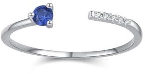 Mesnt Hochzeit Ringe, Damen 9 Karat Weißgold Offenes Design mit rundem 0,25-Karat-Laborsaphir und Moissanitring, Größe 53 (16.9)