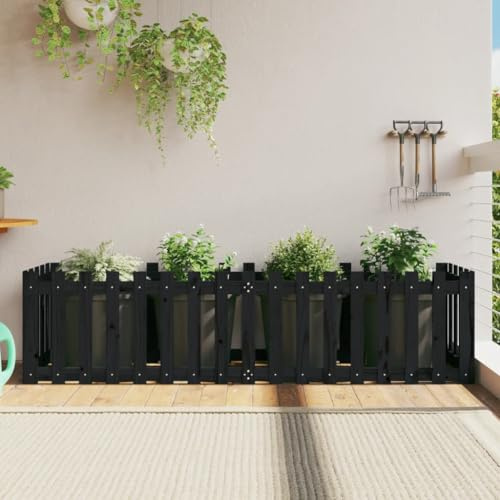 Gabionen Hochbeet, Hochbeet Latten-Design Schwarz 200x50x50 cm Massivholz Kiefer für Garten, Terrasse, Restaurants, Gewerbe