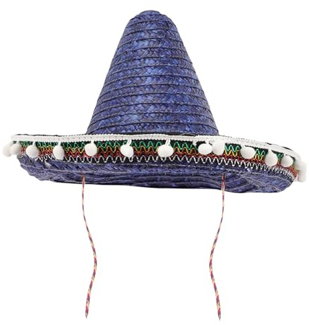 Supvox Mexikanischer Sombrero Strohhut mit Bommeln 40cm Blau Karnevalshut für Mottoparty Festival und Mexikanische Partyaccessoires