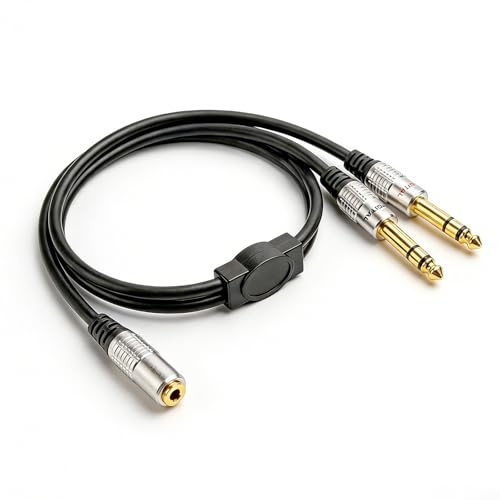 Jetstream Klinken Adapter 3,5 mm auf 2X Stecker 6,35 mm, Audio Mono Klinke 1/8 Zoll 3,5mm TRS Stereo Buchse zu Dual 6.35mm 1/4 Zoll TS Stereo Stecker, Y Splitter Kabel für Mixer, Lautsprecher, 50cm