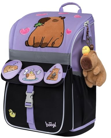 Baagl Schulranzen Jungen Mädchen für 1. Klasse - Ergonomische Schultasche für Kinder - Schulrucksack mit Brustgurt - Grundschule Ranzen Tornister