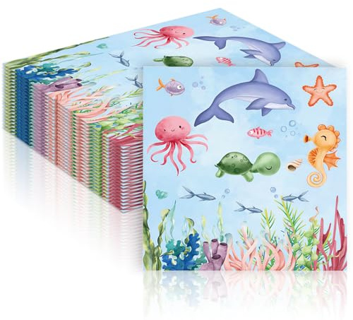 40 Stück Meeres Papier Servietten Geburtstag,33x33cm Servietten Maritim Welt des Ozeans,Einmalige Serviettend Ozeans,Pool Papierservietten,Sommer Geburtstags Deko für Geburtstag,Sommer Themenpartys