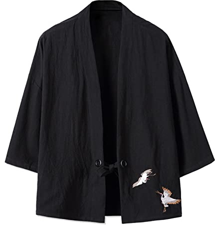 Kimono d'été pour homme - Vêtement traditionnel japonais Haori - Manches 3/4 - Veste ouverte sur le devant - Style chinois - Cape - Chemise de nuit - Peignoir de nuit - Vêtement de nuit pour homme