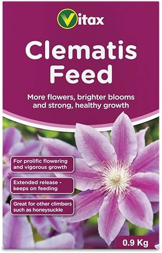 Clematis Feed Pelleted Fertiliser Boosts Growth & Flowering for Clematis Honeysuckle Passion Flower & Other Climbers Specially Tailored Nutrient Mix 0.9kg Box