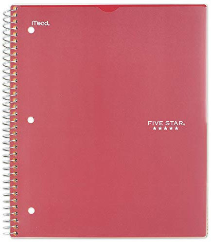 Five Star Spiral Notebook, 1 Subject, College Ruled Paper, 100 Sheets, 11 x 8-1/2 Sheet Size, Customizable Cover, Red (73814)