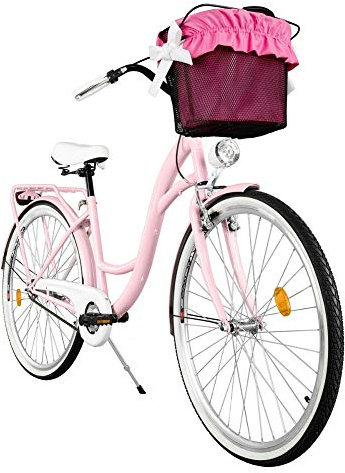 MILORD. Comfort Bike con Cesto, Bicicletta da Città Donna, 1 velocità, Rosa, 28