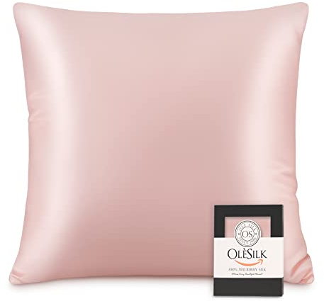 OLESILK Seide Kissenbezug Kissenhülle Haar- und Hautpflege mit Reißverschluss 16 Momme 1 Stück Pfirsich Rosa 80x80cm