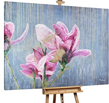 KunstLoft® XXL Gemälde 'Blumen der Liebe' 200x150cm | original handgemalte Bilder | Blüten Blumen Rosa Grau | Leinwand-Bild Ölgemälde einteilig groß | Modernes Kunst Ölbild