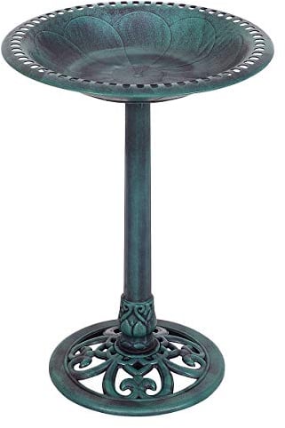 DREAMADE Vogelfutterstation, Vogel Feeder, Vogelfutterspender, Vogelfutterhaus Vogeltränke Futterplatz, Vogelfutterstelle Vögel Wasserschale mit Retro-Design (Grün)