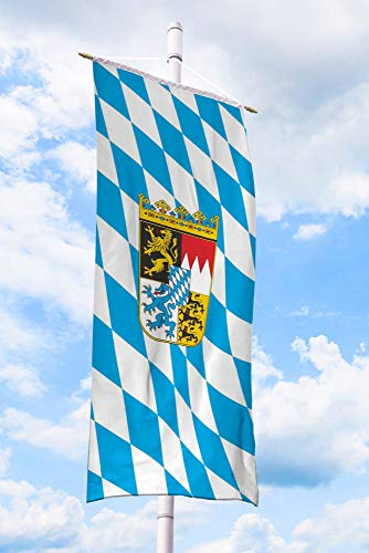 Bayern Fahne – 120 x 300 cm - Bannerfahne für Fahnenmast - Bayern Flagge mit Wappen & Raute - aus wetterfestem und reißfestem 100% Fahnen-Polyester-Stoff, auch als bayrische Deko fürs Oktoberfest