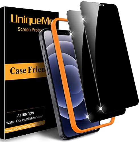 UniqueMe 2 Pack Privacidad Protector Pantalla Compatible con iPhone 12/12 Pro Cristal Templado, Cobertura máxima, Sin burbujas, Vidrio Templado, Con marco de instalación
