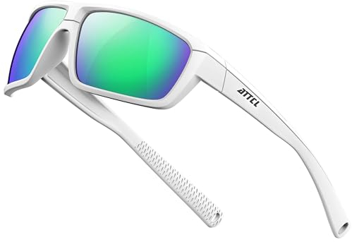 ATTCL Herren Polarisierte Wrap Sonnenbrille UV-Schutz Sportbrille TR90 Rahme Ultraleicht 5001 White+green