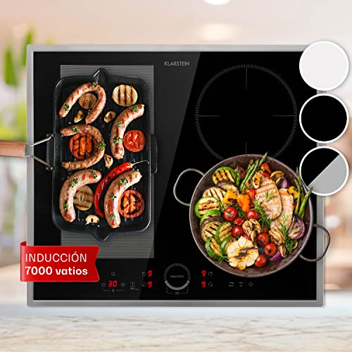 Klarstein Placa Induccion Eléctrica 7000W, Vitrocerámica Inducción Eléctrica de 4 Fuegos, Placas de Cocción de Sobremesa, Control Táctil, Placas de Cocción de Inducción, Placas Eléctricas para Cocinar