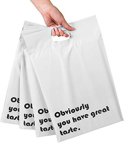 Holijolly Poly Mailer 25,4X33Cm Weiß Mit Eingebautem Griff Versandtaschen 3 Mil Hübsche, Selbstklebende Versandumschläge - 100Er Pack