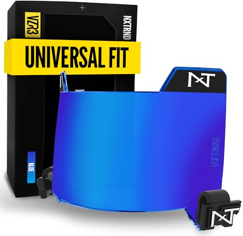 Nxtrnd VZR2 gebogenes Fußballvisier, professionelles Fußballhelmvisier, Schild passend für Jugendfußballhelme & Erwachsenen-Fußballhelme, Aufkleber-Pack, und Reinigungstuch (blau)