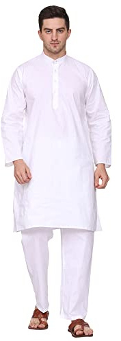 ITOS365 Uomini Cotone Kurta Pigiama Set Casual Regolare Etinico Usura Vestito Indiano Bianco, bianco, Medium-Large