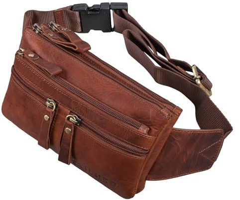 STILORD 'Damian' Große Bauchtasche Leder Vintage Gürteltasche für Herren Damen Crossbody Hip Bag Moderne Hüfttasche für Reisen Jogging Festival aus Echtem Leder, Farbe:Porto - Cognac