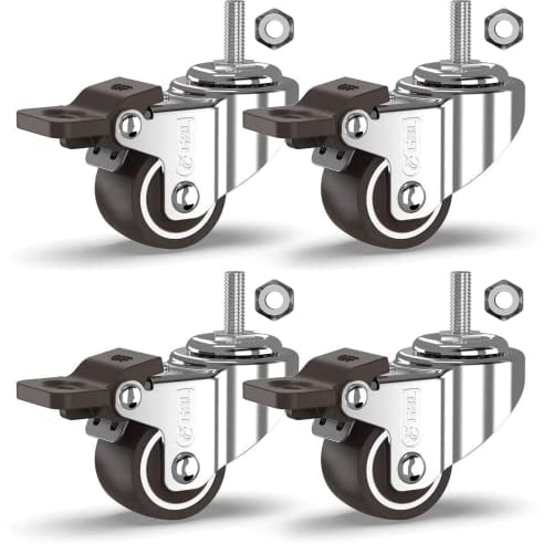 GBL Heavy Duty Lenkrollen mit 4 Bremsen + Bolzen - 25mm M8 x 20mm Bis zu 40kg - 4er-Pack Keine Bodenabdrücke Geräuschlose Lenkrollen für Möbel - Kleine gummierte Trolley-Räder - Silberne Lenkrollen