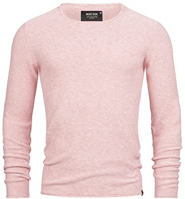 Indicode Hombres Loakim Jersey clásico de Punto Jaspeado con Cuello Redondo Coral Cloud S