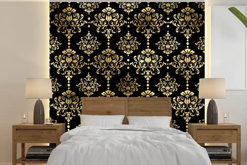 Selbstklebend Tapete Wandpapier Wandaufkleber Fototapete Tapeten Wanddeko 280x280 cm Muster - Barock - Gold - Schwarz