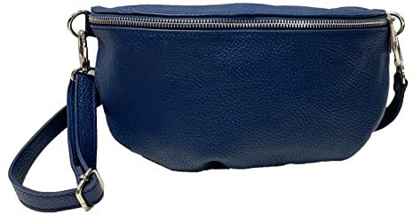 J26 XL Italy Leder Tasche Gürteltasche Crossbody Hüfttasche Bauchtasche Umhängetasche Unisex Italy (Dunkelblau)