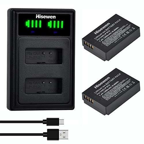 Hisewen LP-E12 Batterie 2Pack, Dual USB Chargeur pour Canon EOS M, EOS M2, EOS M10, EOS M50, EOS M50 Mark II, EOS M100, EOS M200, Rebel SL1, Powershot SX70 HS Appareil Photo numérique