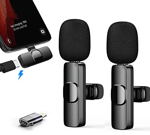 DayDup Microfono Lavalier Wireless per iPhone/iOS/Androide, Plug & Play Professionale Microfono, Microfono Wireless Riduzione del Rumore per TikTok, Vlog, Youtube Registrazione Video