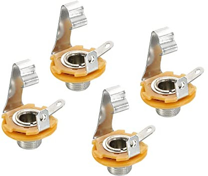 sourcing map Guitar Input Jack 1/4 Jack Mono Panel Mount Socket Silver for Guitar Bass Speakers Footswitch 4pcs